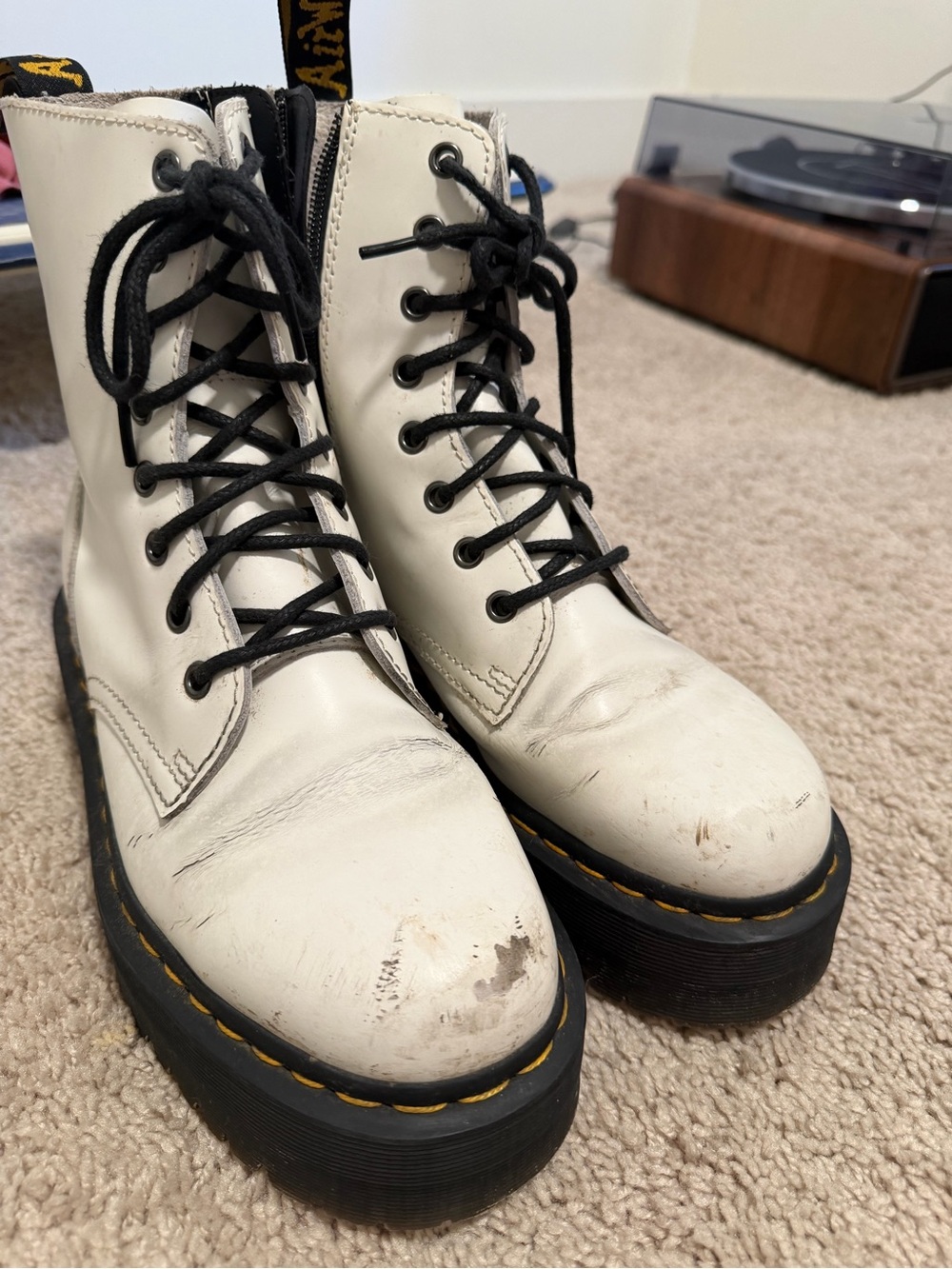 Dr. Martens White Lace-Up Platform Boots with Black Laces